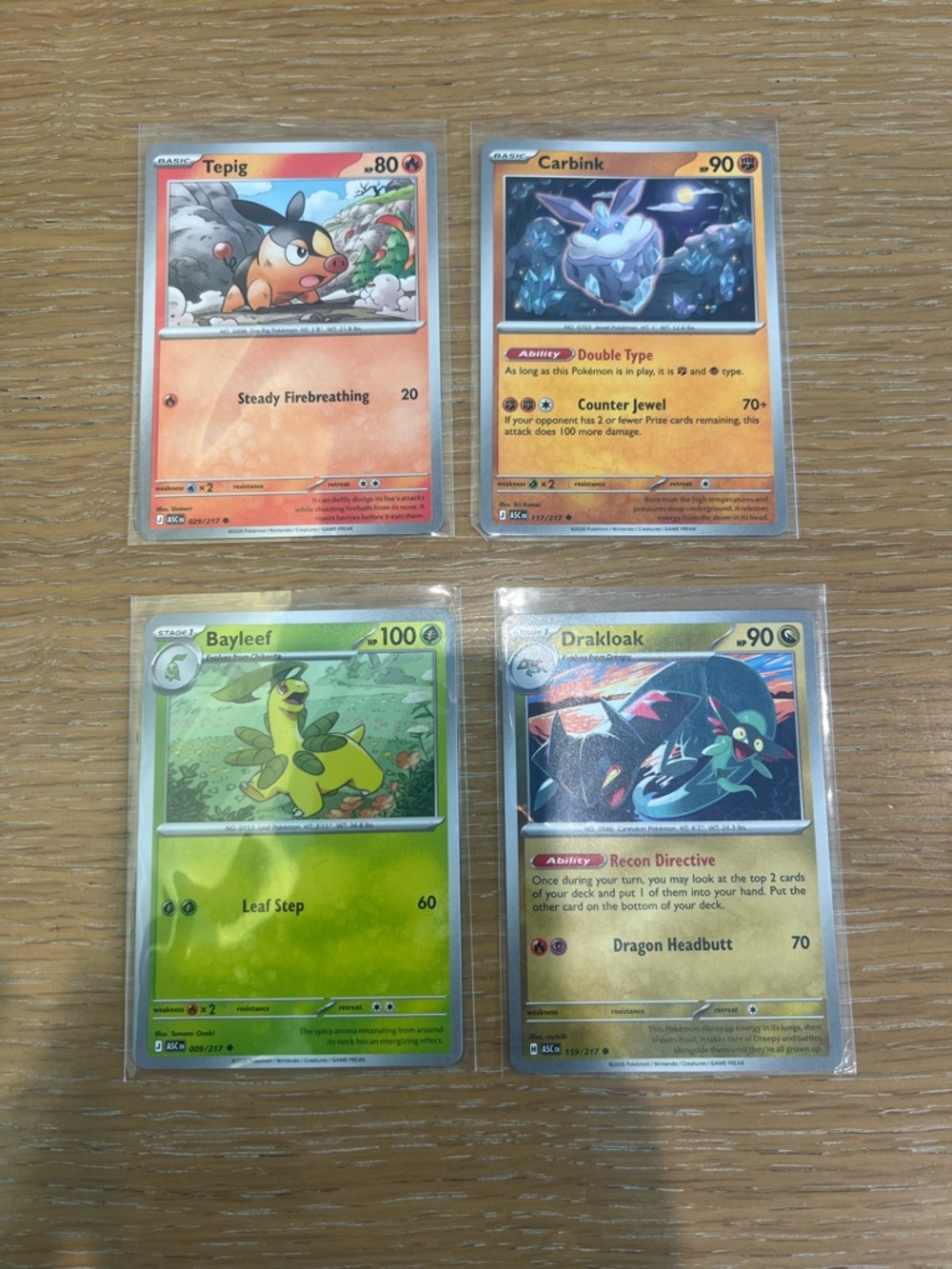Pokemon Cards Tepig, Carbink, Bayleef, Drakloak - Set of 4